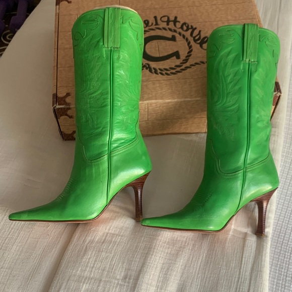 Vibrant Apple Green Charlie Horse Leather Heeled Boots - Picture 3 of 12